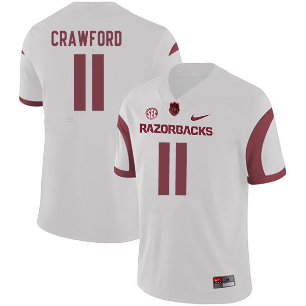 Men #11 Jaqualyn Crawford Arkansas Razorbacks College Football Jerseys Sale-White - Click Image to Close